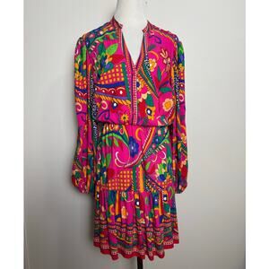 ADRIANNA PAPELL - Long Sleeve Retro Paisely Print Short Dress - Size 10